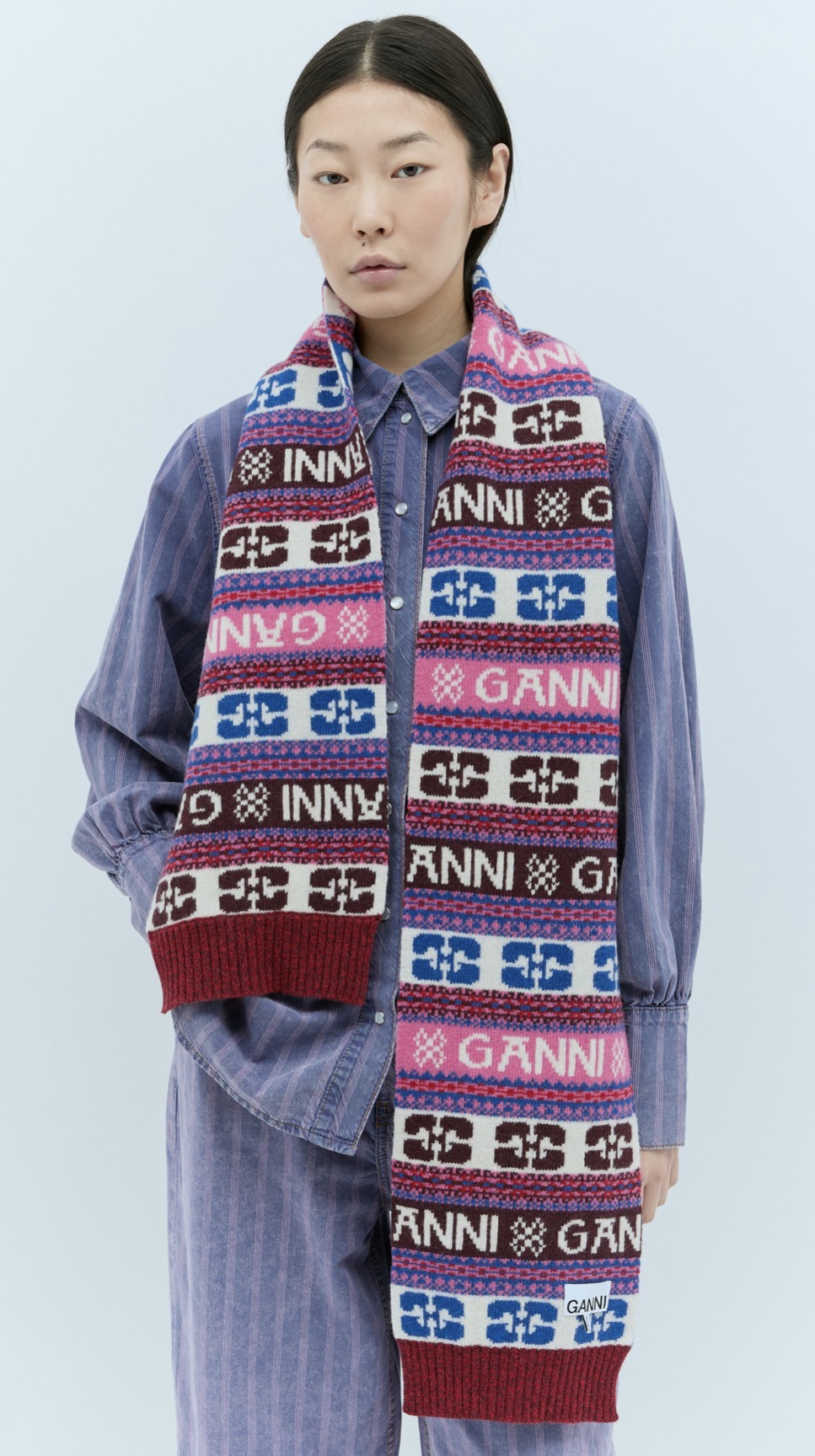 Ganni Çok Renkli Desenli Örgü Atkı